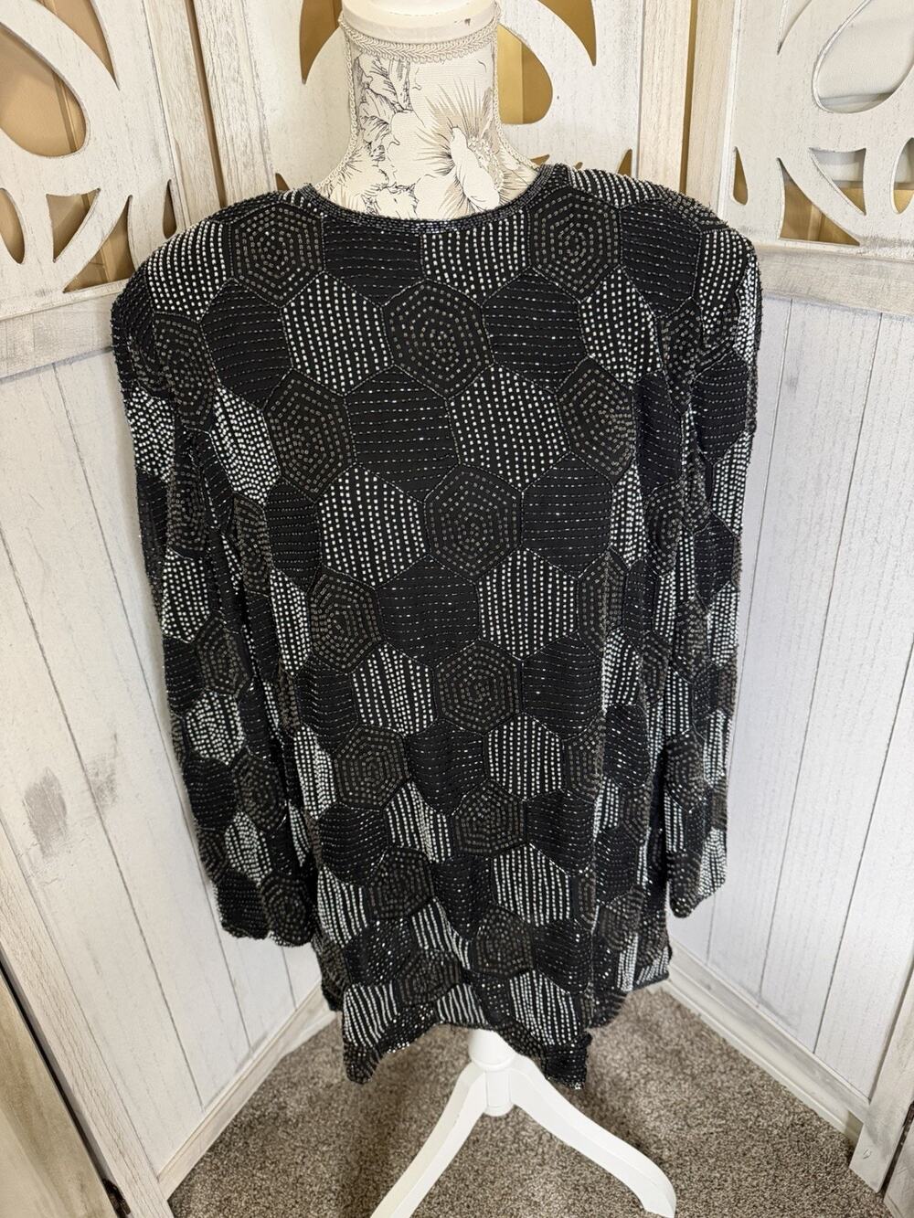 VTG Valerie Stevens Evening Silk FULLY Beaded Tunic Top Blouse Plus Size 22W